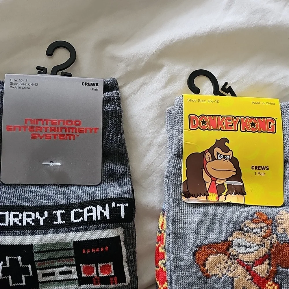 Nintendo Mens 2 New Pairs Of NINTENDO Crew Socks. Nwts, Sz 6 1/2 To 12
